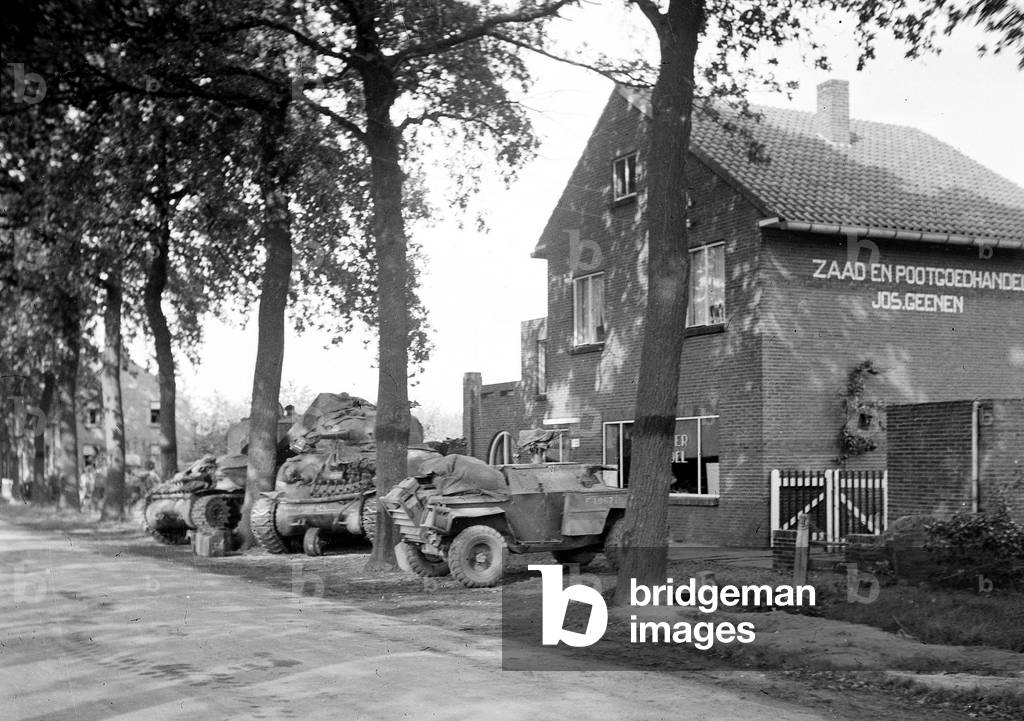 3rd County of London Yeomanry (Sharpshooters) at Weert, Netherlands, 1944 (b/w photo)