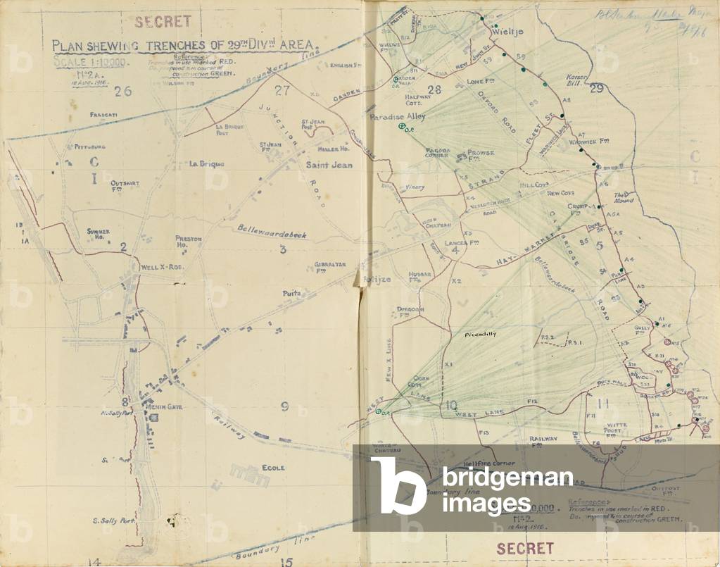 Plan showing the trenches of the 29th Division area, 1916 (pen & ink on paper)