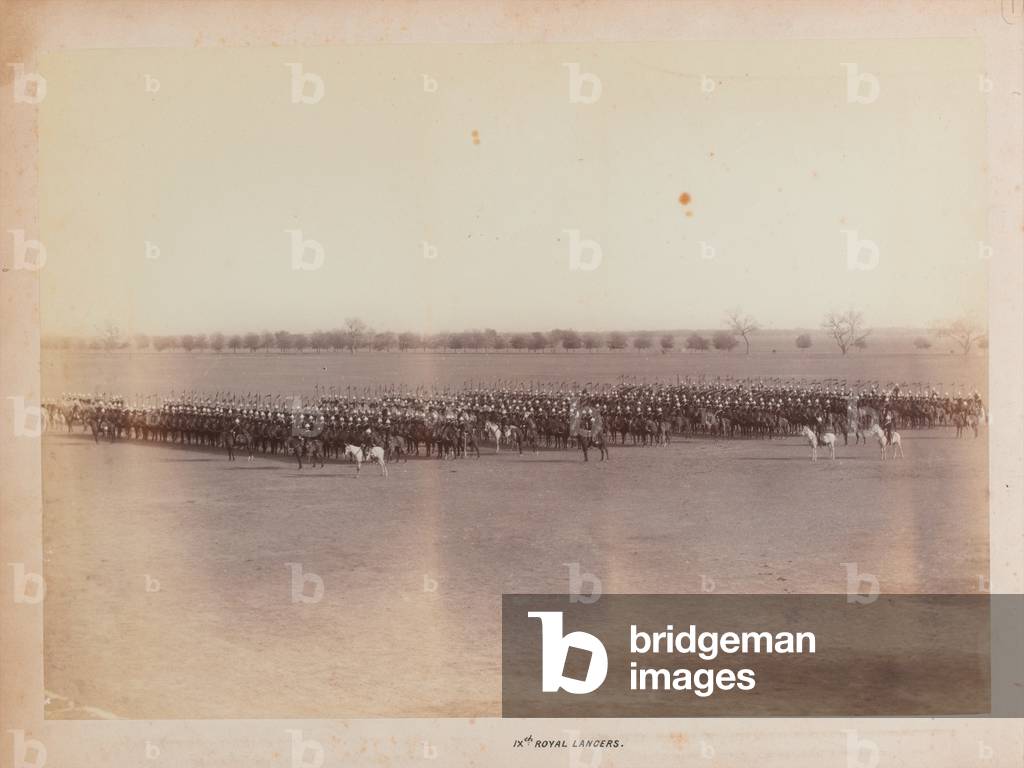 Parade of the 9th (Queen's Royal) Lancers, 1879 circa (b/w photo)