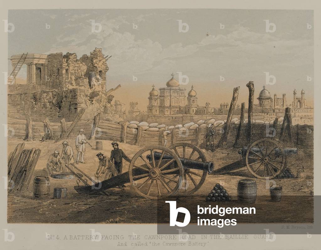 A Battery facing the Cawnpore Road in the Baillie Guard and called the Cawnpore Battery, 1858 circa (litho)