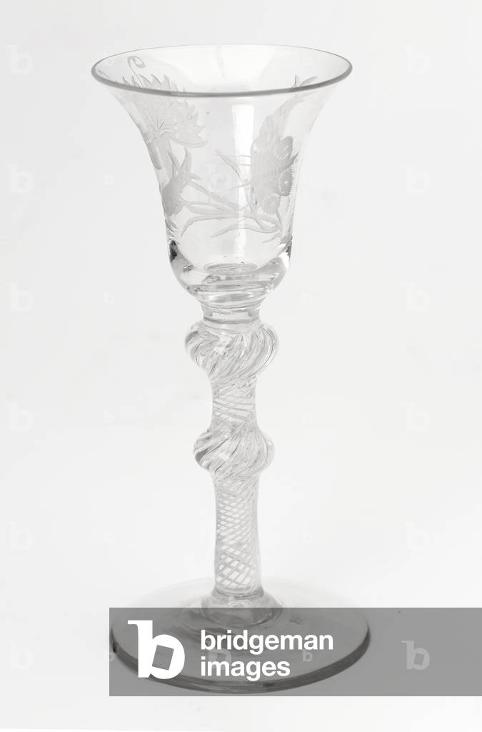 Engraved Jacobite airtwist drinking glass, c.1760 (glass)
