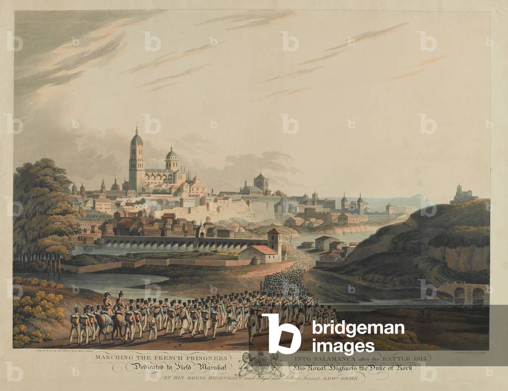 Marching the French prisoners into Salamanca after the Battle 1812 (aquatint)