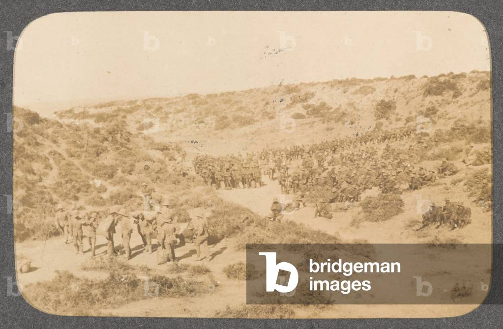 5th Battalion The Connaught Rangers moving up to the front, Gallipoli, August 1915 (b/w photo)
