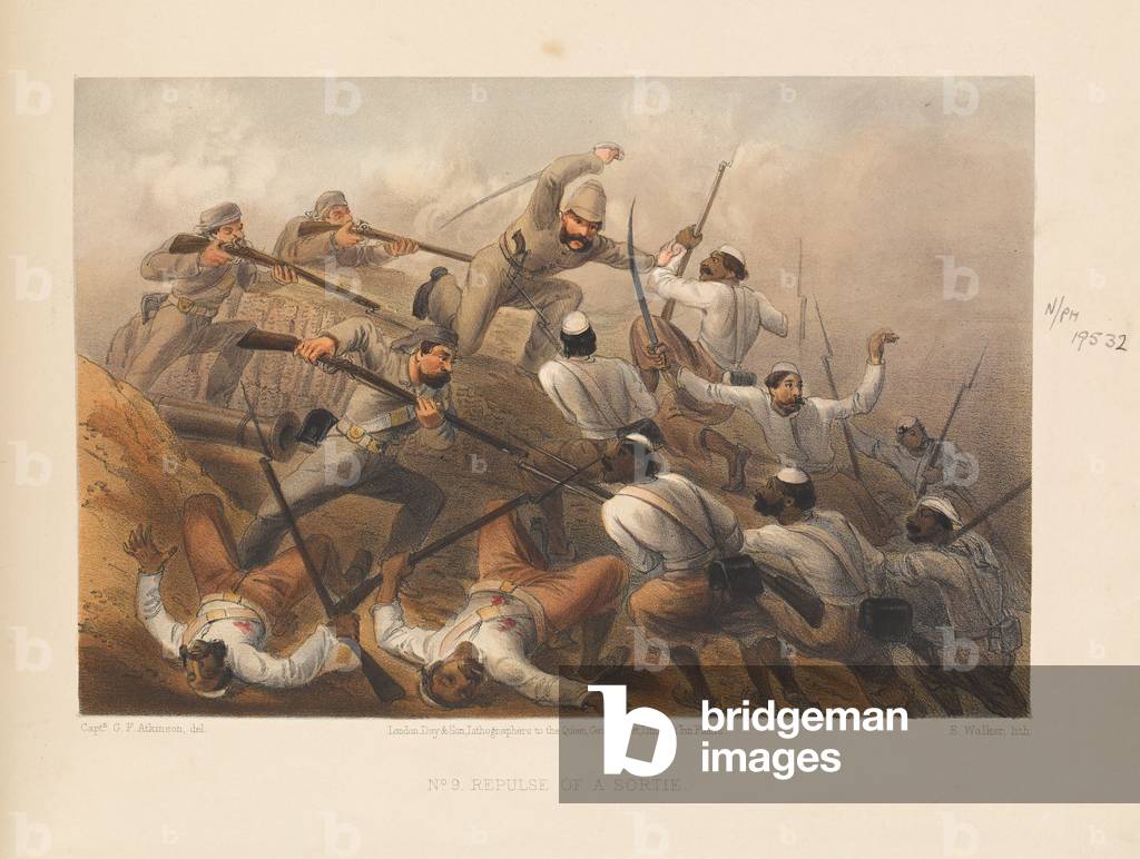 Repulse of a sortie, 1857 (coloured lithograph)