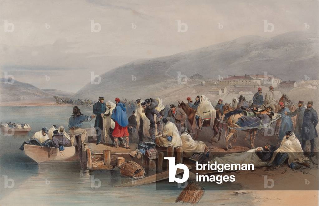 Embarkation of the Sick at Balaklava (colour litho)