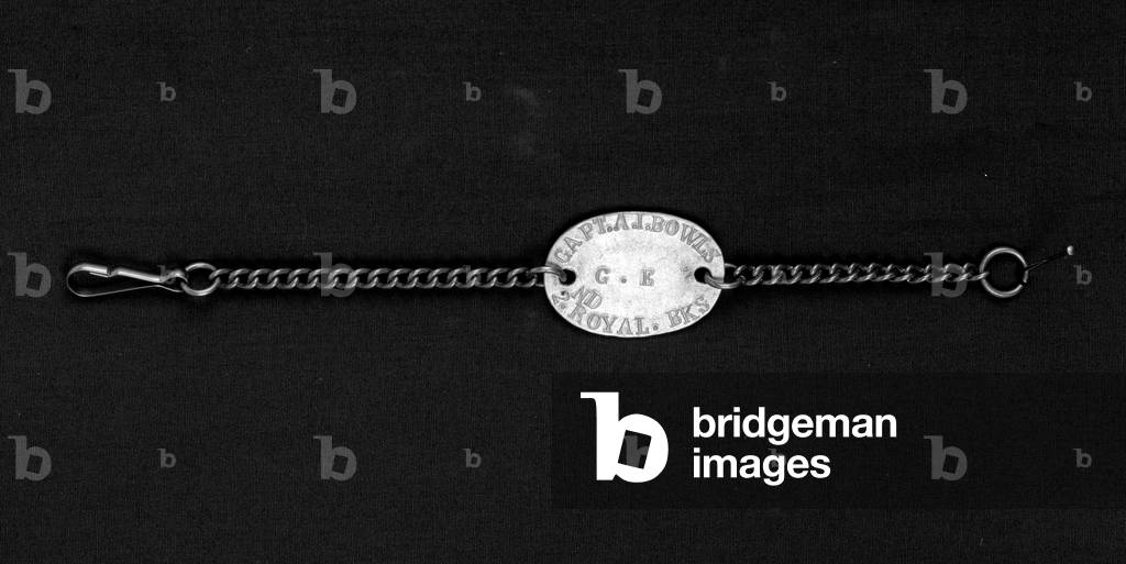 Identity tag belonging to Captain Alan Bowles, 2nd Battalion The Princess Charlotte of Wales's (Royal Berkshire Regiment), 1915 circa (metal)