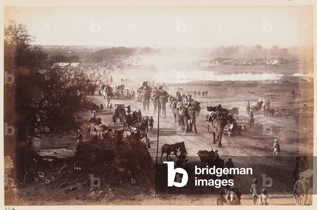 Baggage column during the Delhi Camp of Exercise, 1885 circa (b/w photo)