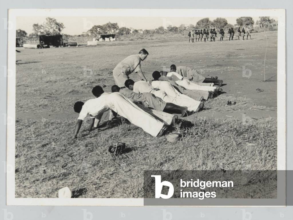 Kings African Riflemen undergo physical training, 1939-1945 circa (b/w photo)