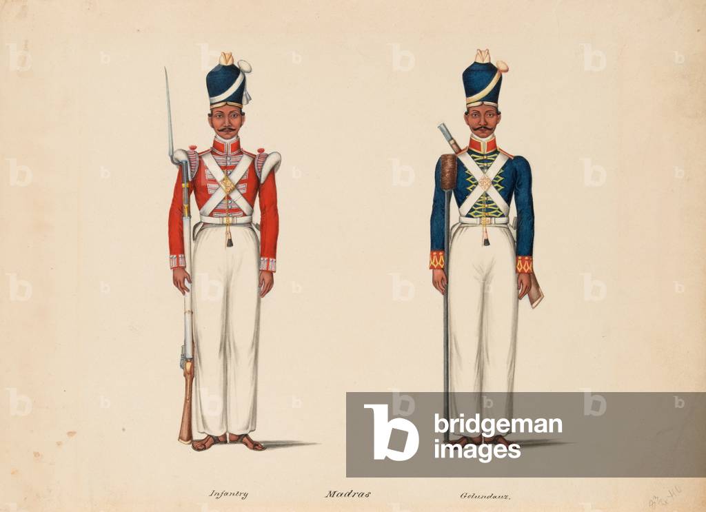 10th Madras Native Infantry and the Madras Artillery, 1835 circa (w/c)