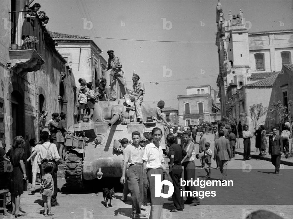 Sherman tank of 3rd County of London Yeomanry, Mascalucia, Sicily, 1943 (b/w photo)