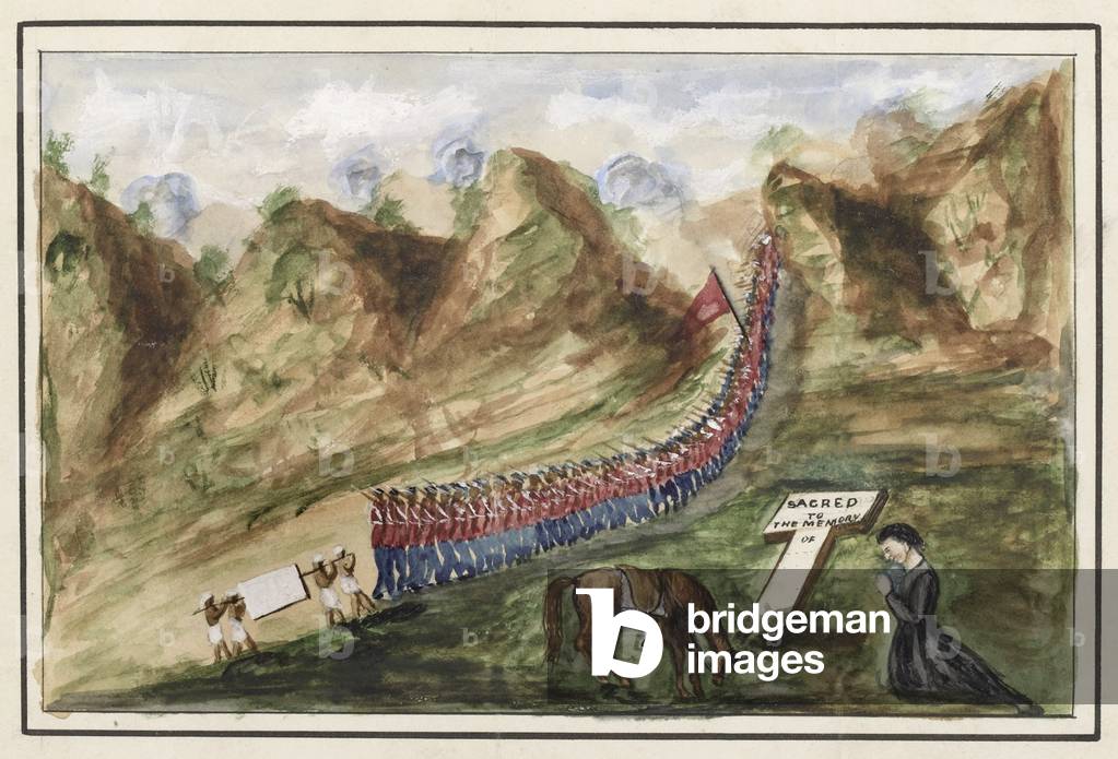 A column of soldiers passing through the Bolan Pass (w/c)