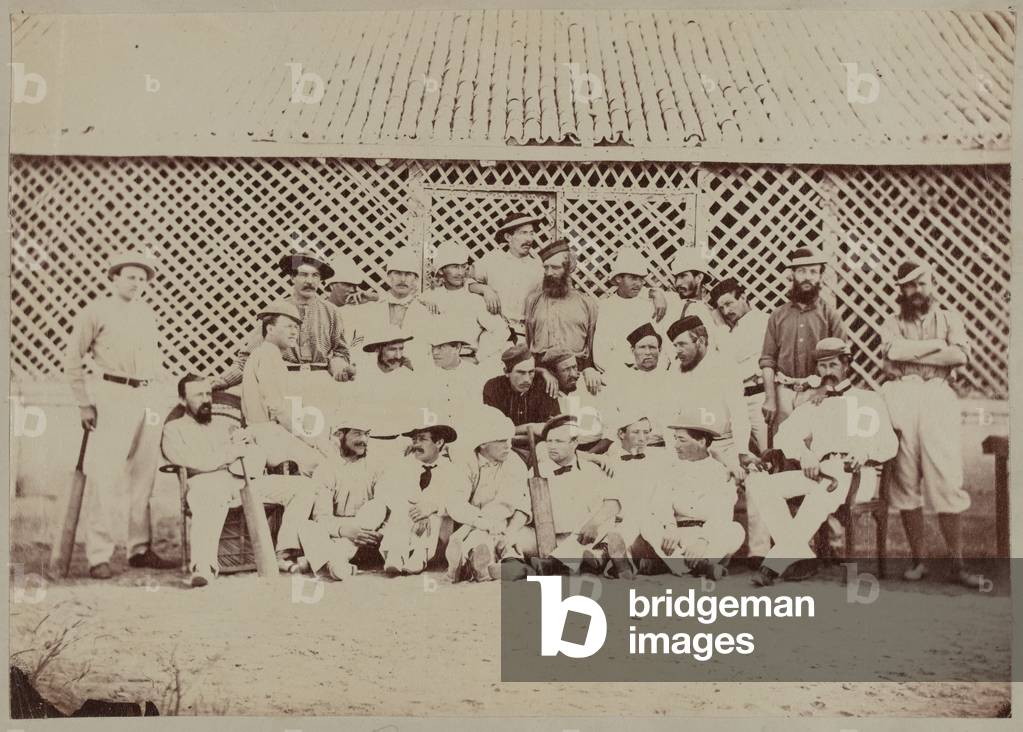 Royal Artillery Cricket teams, India, 1864 circa (b/w photo)