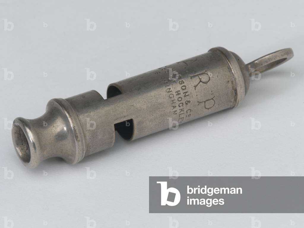 Infantry steel whistle used by Air Raid Precautions, 1940 circa (metal)