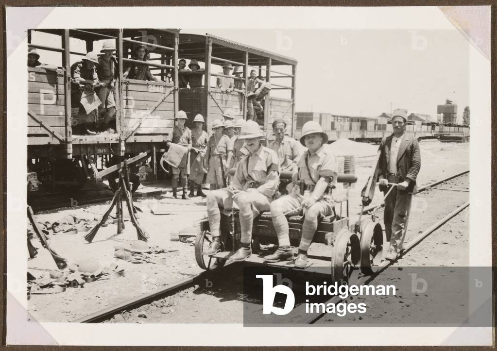 B Company sandbagging trucks, Haifa May 1936 (b/w photo)