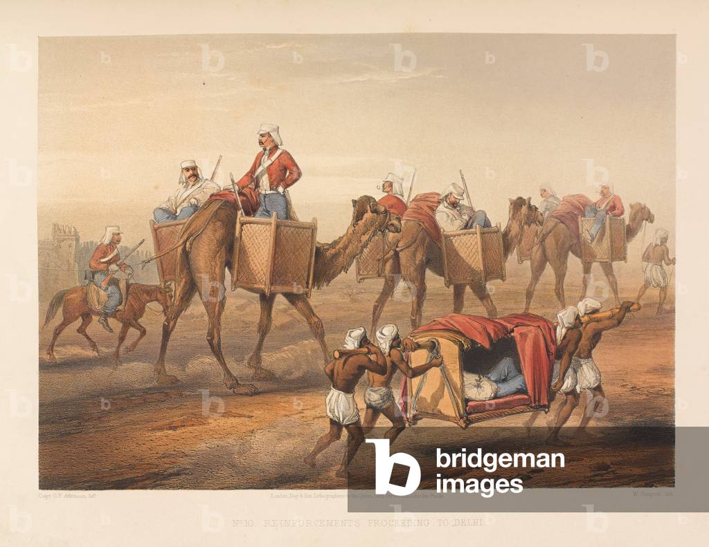 Reinforcement proceeding to Delhi, 1857 (coloured lithograph)