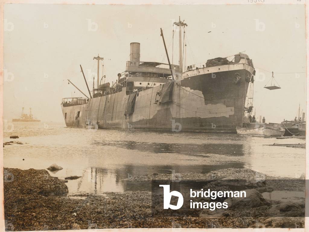 The River Clyde used as a store ship after the landing, Gallipoli, 1915 (b/w photo)