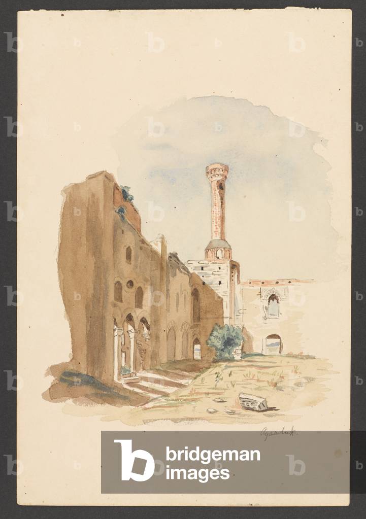 Ayasuluk, Isa Bey Mosque in Selcuk, Turkey, 1870 circa (watercolour)