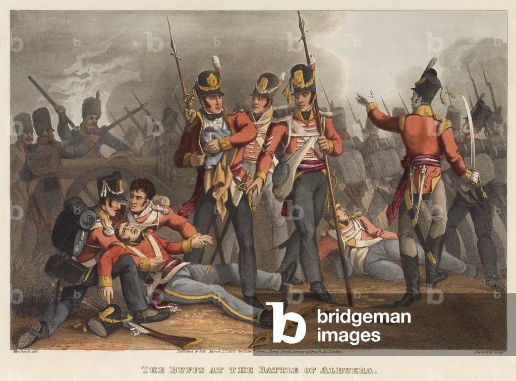The Buffs at the Battle of Albuera (coloured aquatint)