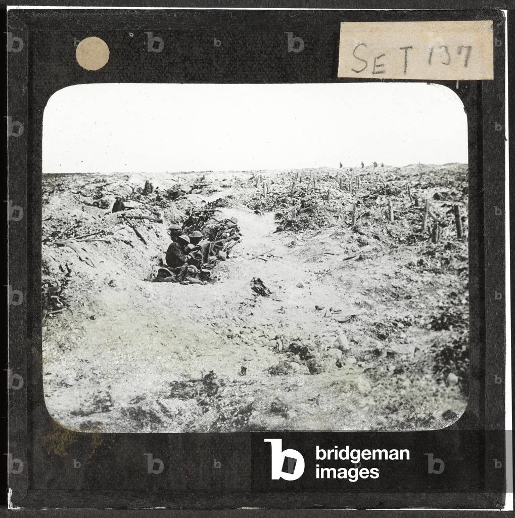 Occupying an old German trench, September 1916 (lantern slide)