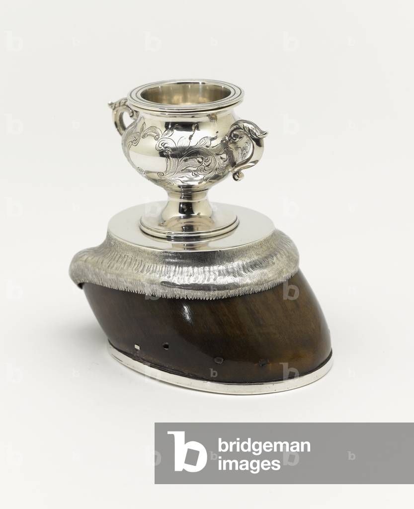 Silver mounted desk set of two polo ponys hooves, Captain J F Sherer, 1865 circa (silver)