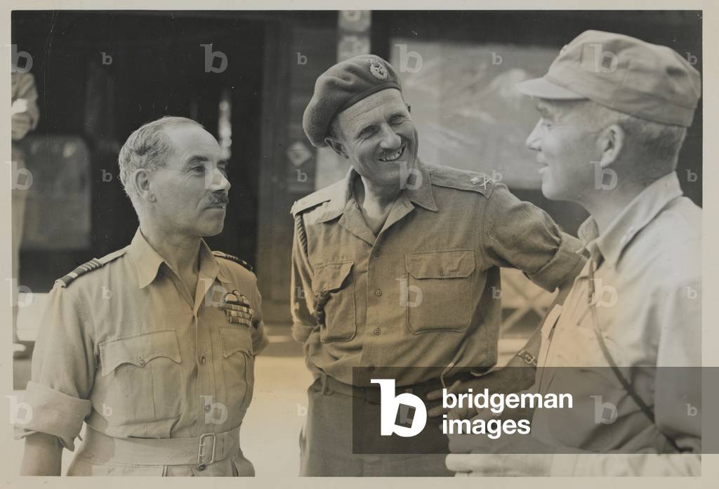Senior commanders at 36th Division headquarters, Burma, January 1945 (b/w photo)