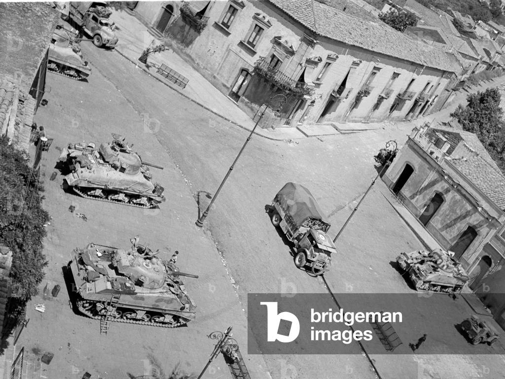 3rd County of London Yeomanry (Sharpshooters) encampment, Pedara, Sicily, 1943 (b/w photo)