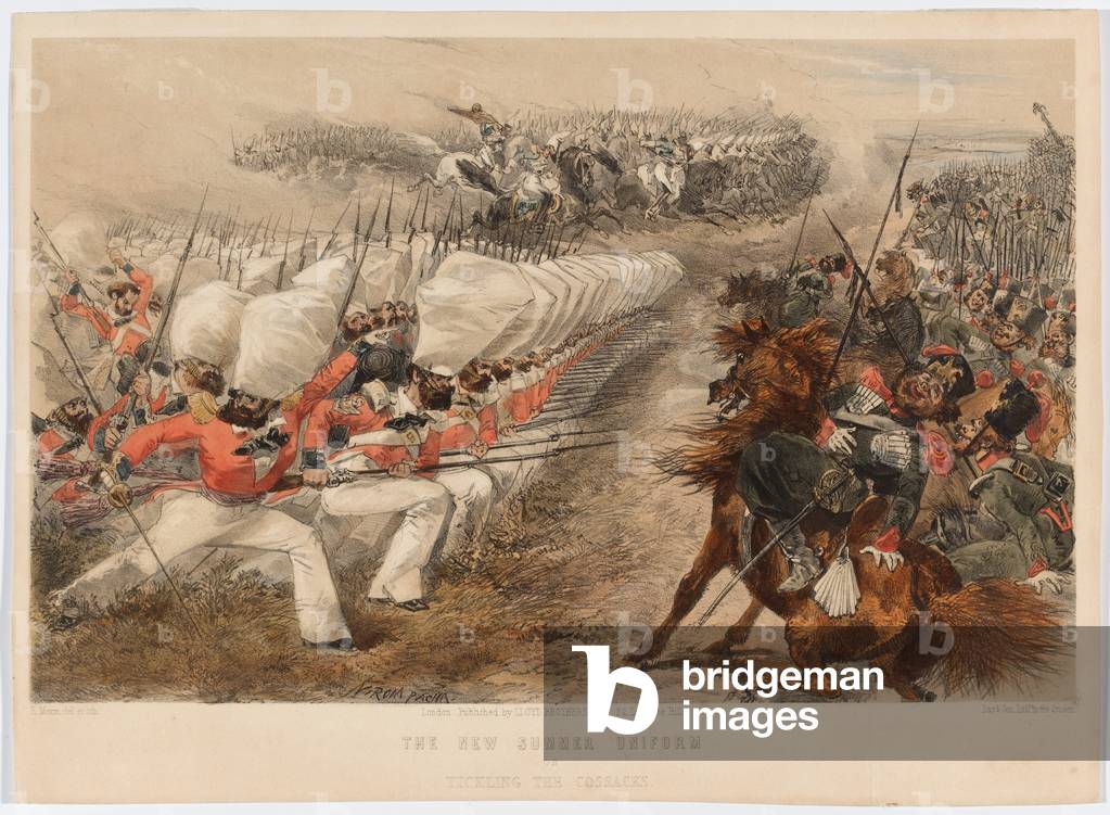 The New Summer Uniform or Tickling the Cossacks, 1854 (colour litho)