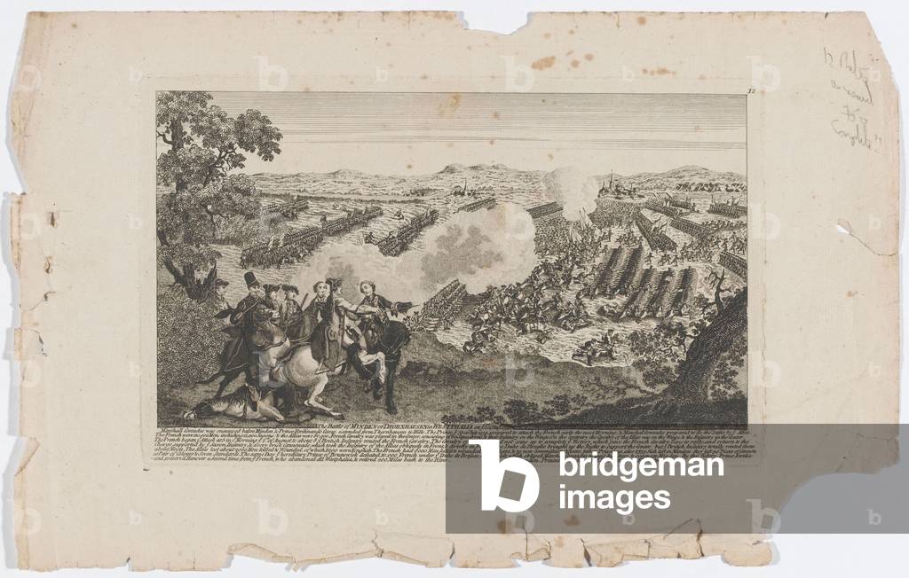 The Battle of Minden or Thornhausen in Westphalia on 1st of Aug 1759 (line engraving)