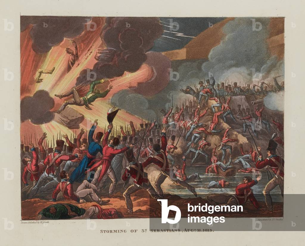 Storming of St Sebastian, 31st Aug 1813, 1818 (aquatint)