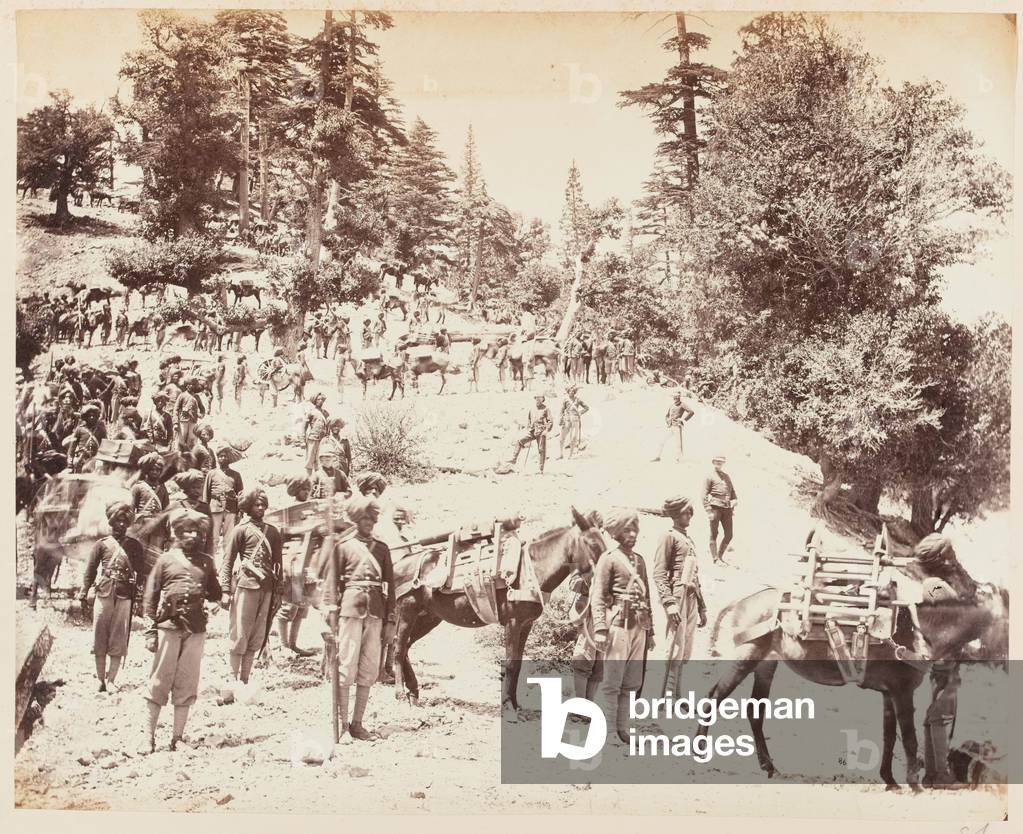 No. 2 Mountain Battery descending the Springawi Pass, Afghanistan, 1879 (b/w photo)