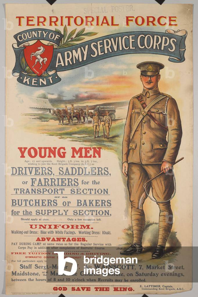 Territorial Force, Army Service Corps, County of Kent, 1910 circa (colour litho)