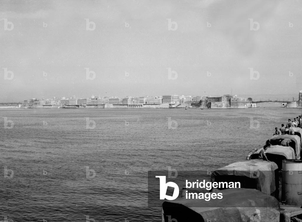 Entering the defensive boom, Taranto, Italy, 1943 (b/w photo)