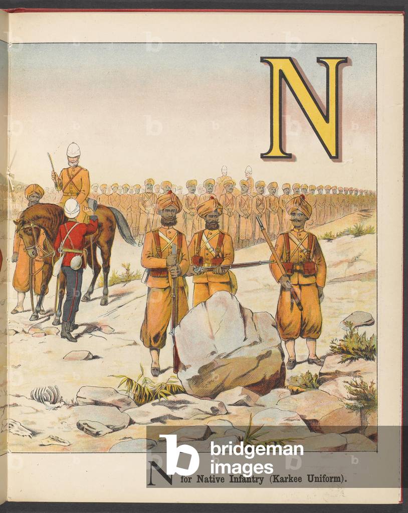 ‘M for Marine Light Infantry N for Native Infantry (Khaki Uniform)’, 1889 (colour litho)