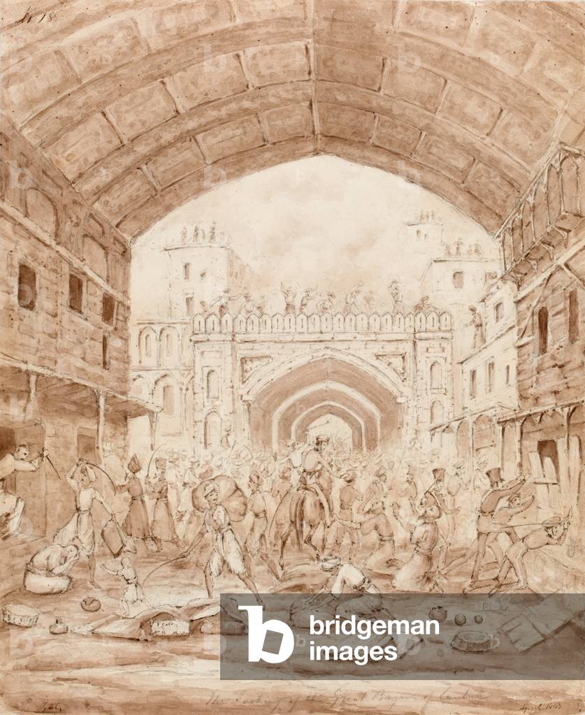The Sacking of the Great Bazar of Caubul, 1842 (pencil and wash)