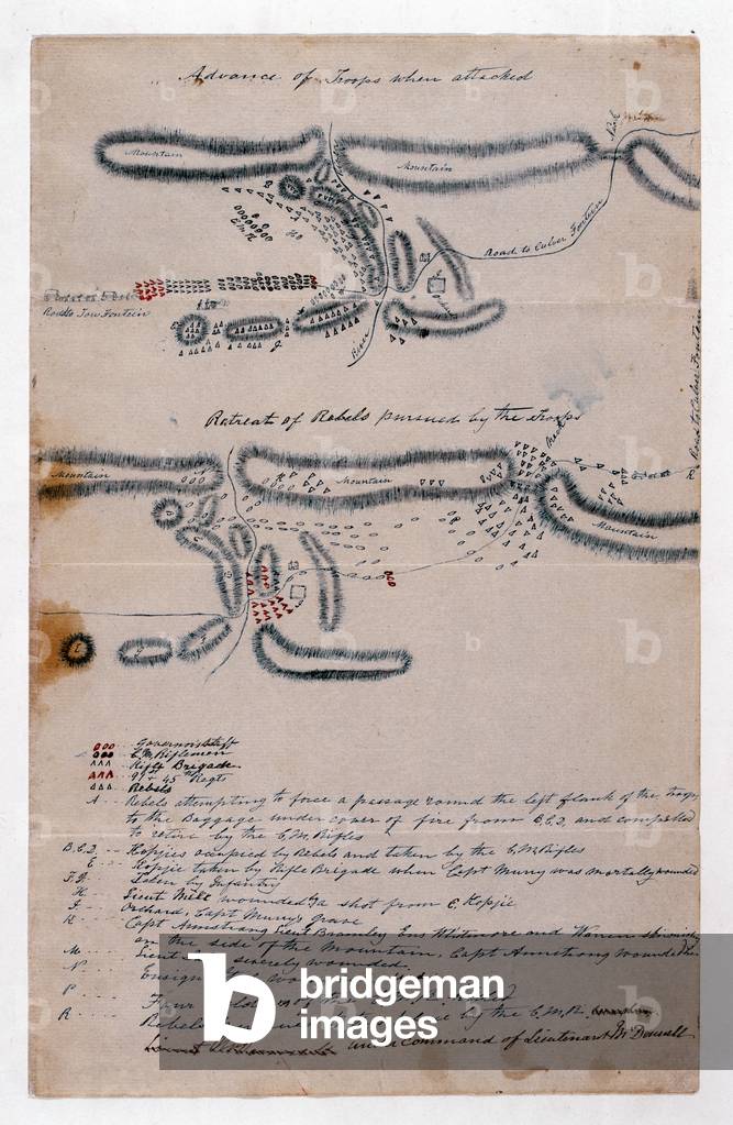 Annotated sketch map of the Battle of Boomplaats, 29 August 1848 (paper)