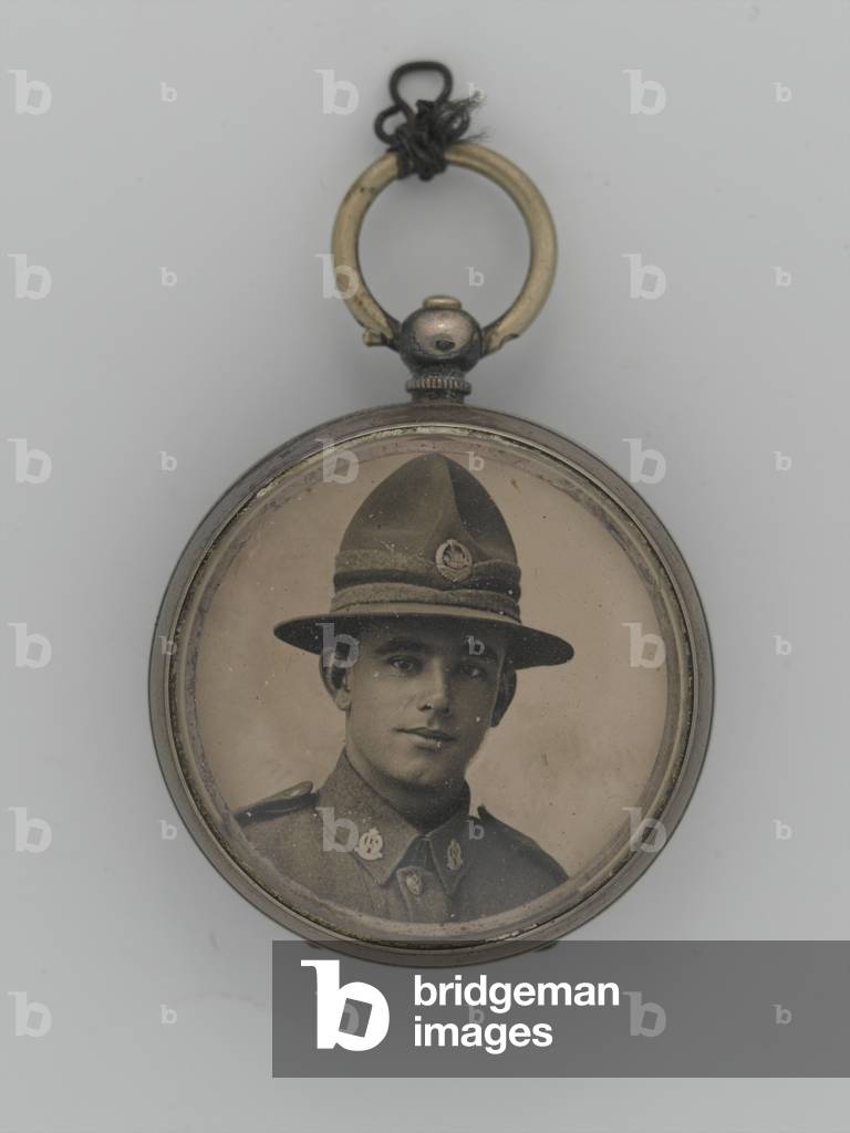 Photograph of Private William Henry Ellen, 1st Battalion, The Auckland Regiment, contained within pocket watch case, 1916 circa. (b/w photo)