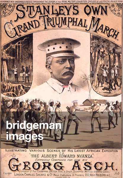 Front cover of the music score for 'Stanley's Own Grand Truphal March', composed by Georg Asch (colour litho)