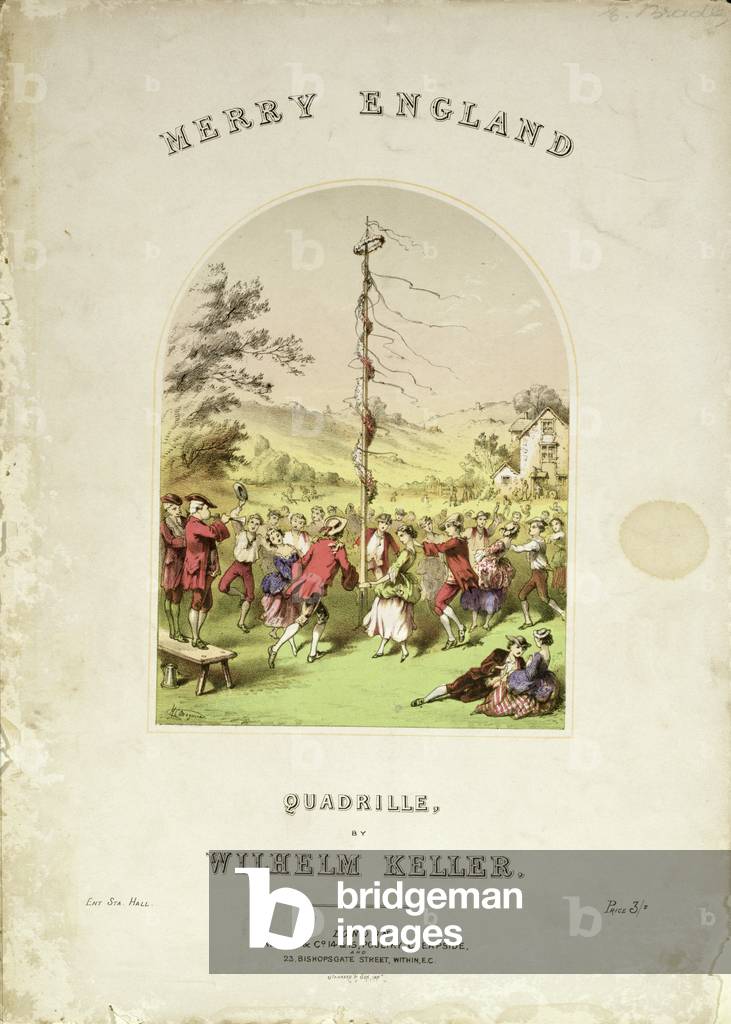 Front cover of the music cover for 'Merry England', a quadrille by Wilhelm Keller (colour litho)