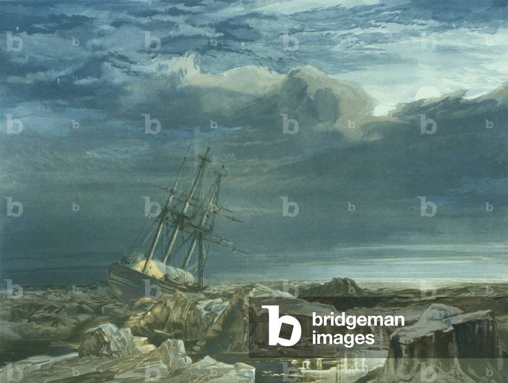 H.M.S. Investigator nel Pack, 8 ottobre 1850, inciso da E. Walker, pubblicato nel 1854 (colore lito)