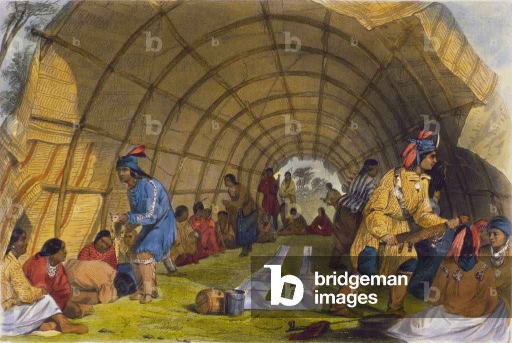 Medicine dance of the Winnebagoes, 1853 (colour litho)