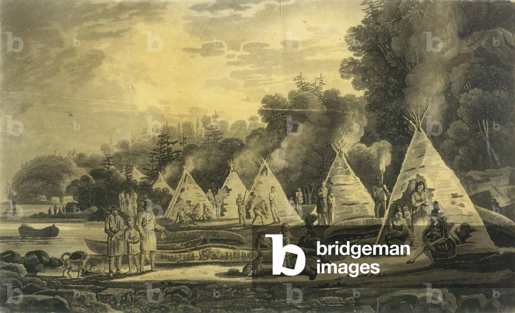 Encampment of the Domiciliated Indians, 1807 (litho)