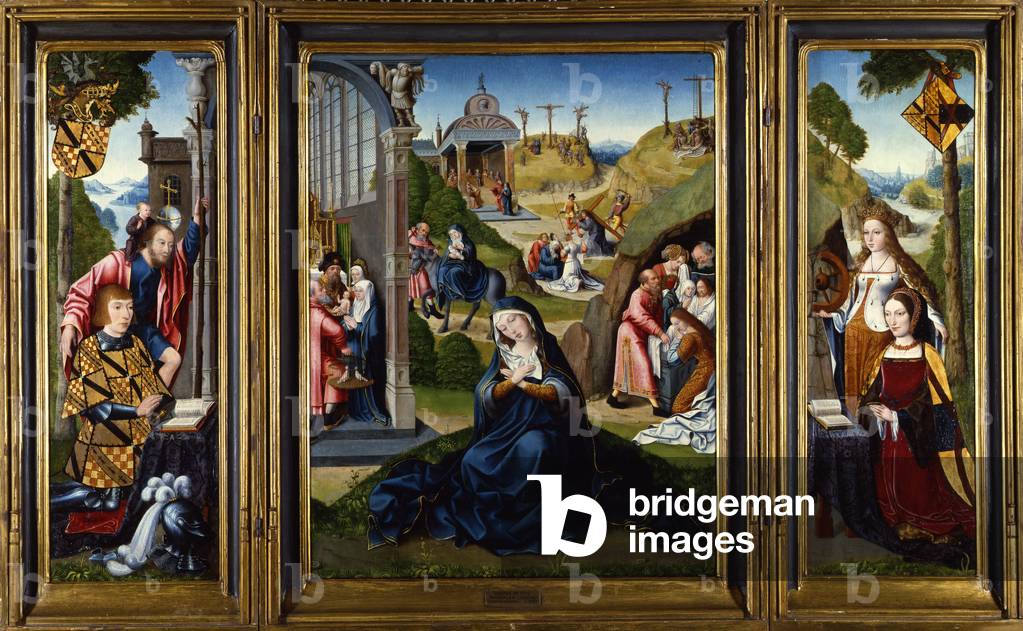 The Ashwellthorpe Triptych of the Seven Sorrows of Mary, depicting scenes from the life of the Virgin, with si