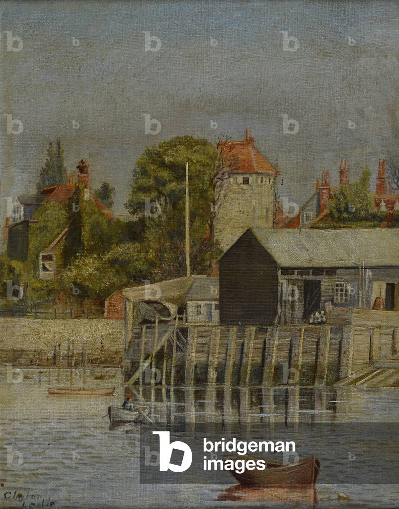 A Canal Side with Boatyard, 1884 (oil on canvas)