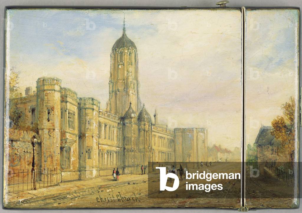 Victorian card case, with a scene of Christ Church, Oxford and Tom Tower (papier mache)