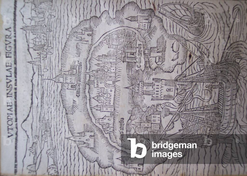 Title page of 'Utopia', by Thomas More, Leuven 1516 (engraving)