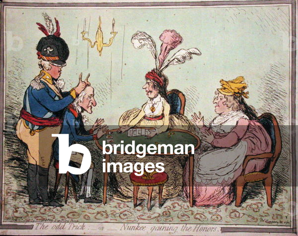 The Odd Trick, or Nunkee Gaining the Honours, published by Hannah Humphrey in 1796 (hand-coloured etching)