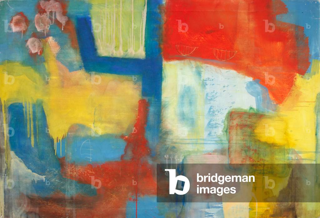 Abstract Expressionist in Red, Yellow and Blue (oil on canvas)