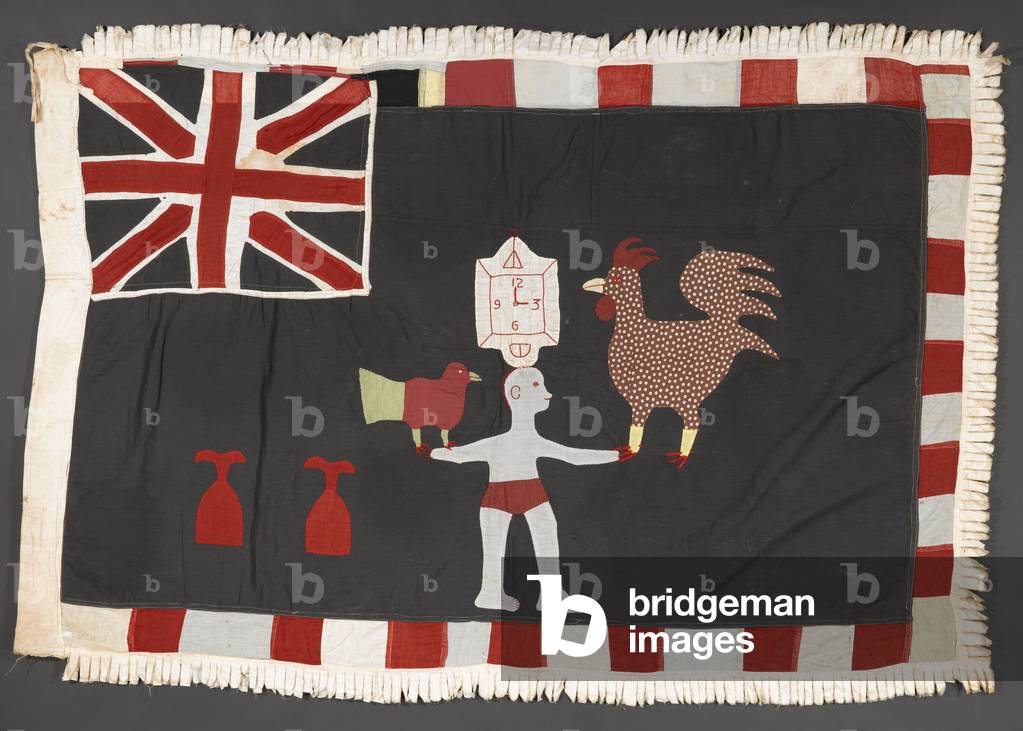 Flag for Asafo Company No. 2 in Gomua Oguaa, Ghana (Frankaa), before 1957 (applique of cotton and linen fabrics with embroidered details)