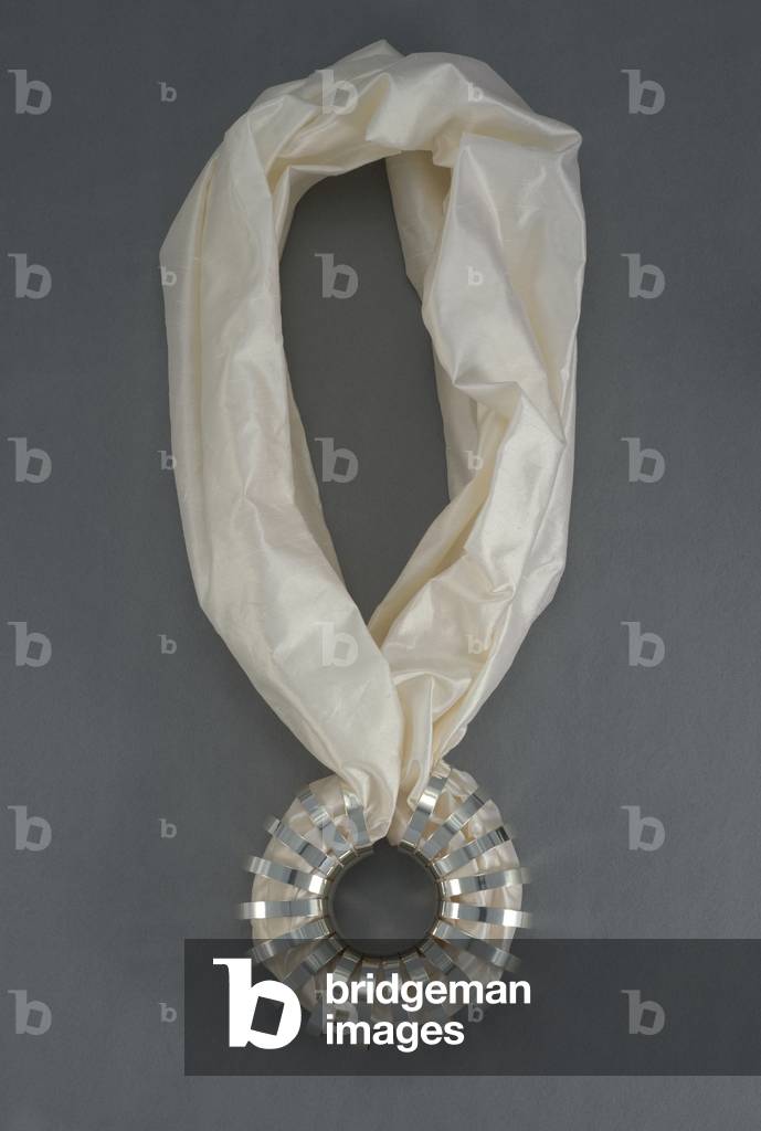 Torah Shield, 2014 (silver; silk textile)