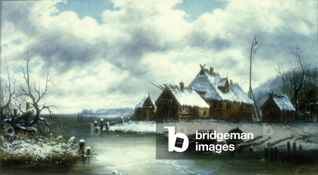 Winter Snow Scene (oil on canvas)